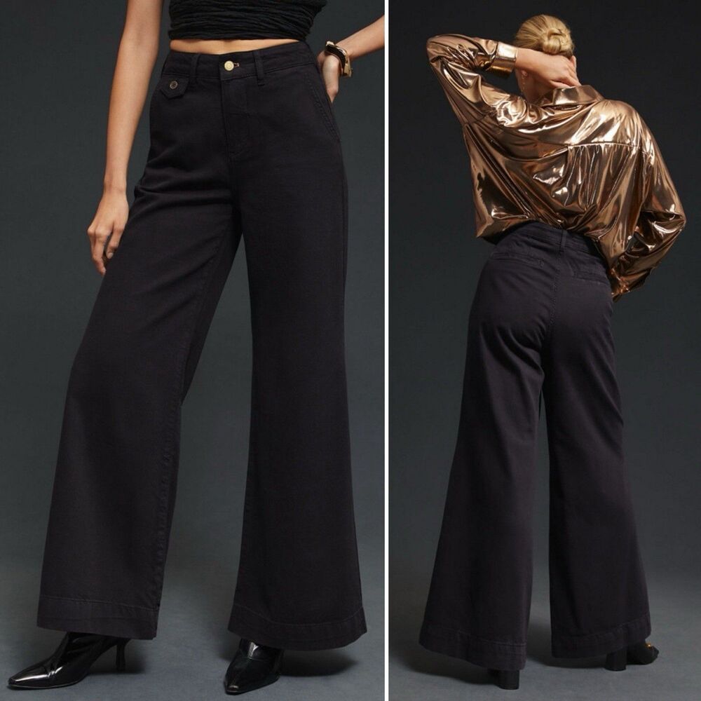 Wide Leg High-Rise Jeans Pilcro by Anthropologie Black Pants Size 34 Tall NWT